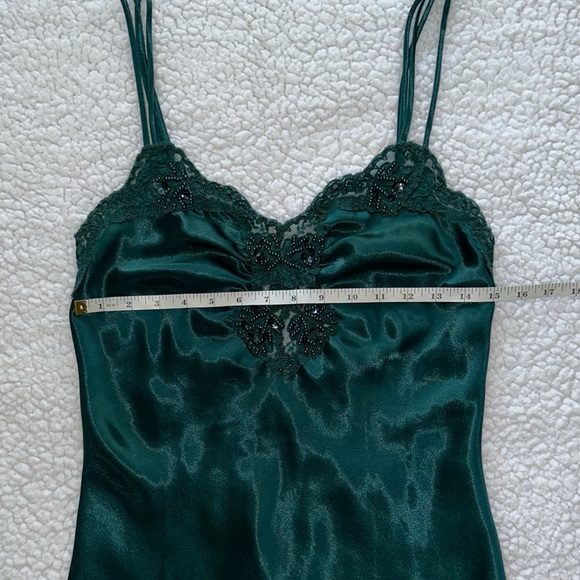 Gold Label Victoria’s Secret vintage emerald green lace satin slip nightgown P - Picture 7 of 10